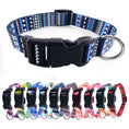 Cargar la imagen en la vista de la galería, Bohemian style dog collar with blue and black geometric patterns and plastic buckle
