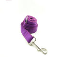 Load image into Gallery viewer, Rolled purple velvet dog leash hung in spiral shape with metal clip on white background.
