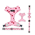 Cargar la imagen en la vista de la galería, Pink cherry patterned harness with collar, bowknot, and adjustable leash for dogs
