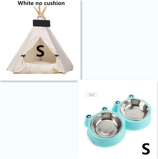 Small white canvas pet teepee without cushion, size S