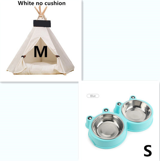 Medium white canvas pet teepee without cushion, size M
