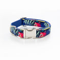 Load image into Gallery viewer, Close-up of adjustable dog collar with metal buckle and D-ring featuring graffiti design
