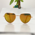 Load image into Gallery viewer, Aviator cat sunglasses with yellow tinted lenses and rose gold frame on white background
