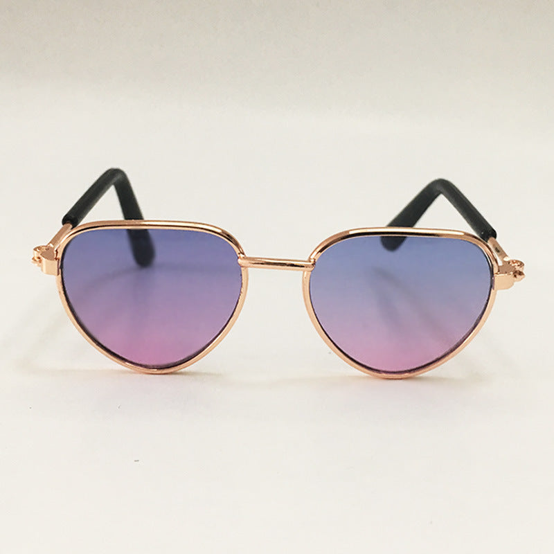 Gradient purple to pink tinted aviator pet sunglasses with rose gold metal frame