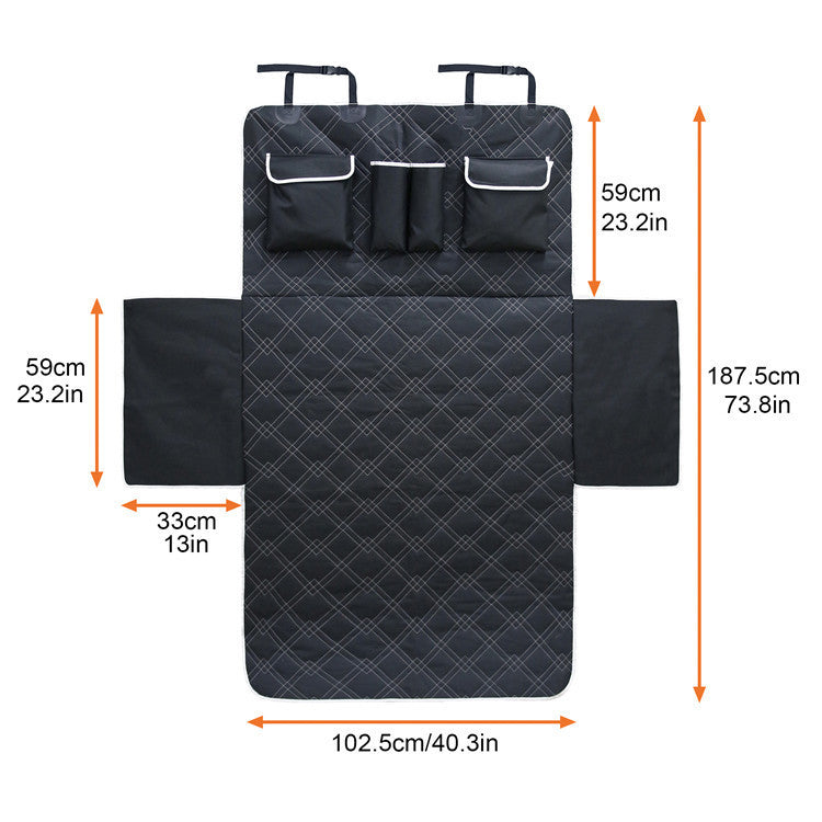 Top view of the dog mat showing precise dimensions and fold-out side flaps