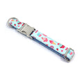 Load image into Gallery viewer, Adjustable dog collar with silver buckle and cartoon dessert print on blue background
