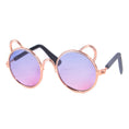 Load image into Gallery viewer, Cat ear round sunglasses with purple to pink gradient lenses and rose gold metal frame
