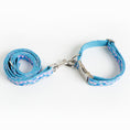 Load image into Gallery viewer, Mermaid scale patterned dog collar and leash set side view on light background
