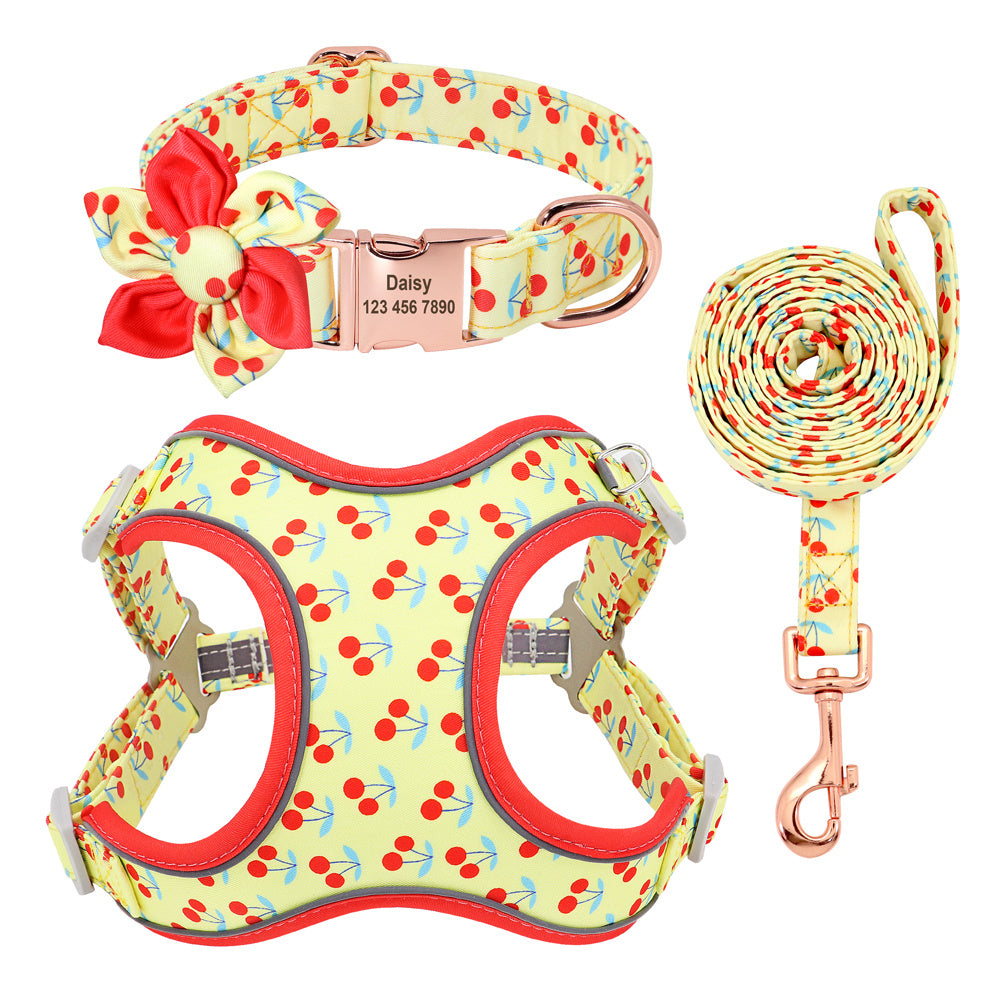 Coiled lemon cherry patterned dog leash with rose gold clasp