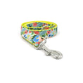Load image into Gallery viewer, Close-up of floral dog leash with metal snap hook on white background
