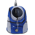 Load image into Gallery viewer, Blue and gray breathable pet carrier backpack front view
