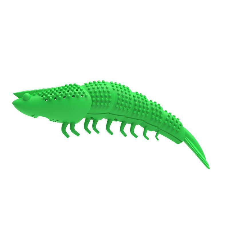 Green rubber lizard-shaped cat toy with textured bumps and segmented body, isolated on white background