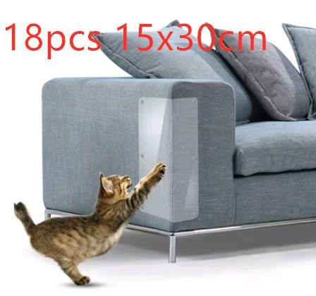 Eighteen clear claw protector pads measuring 15x30cm on sofa corner