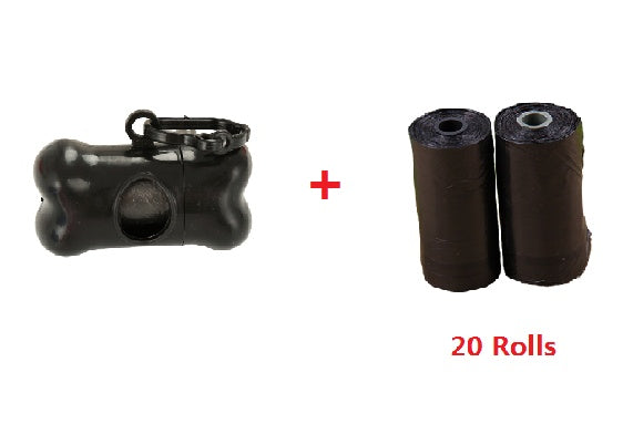 Bone-shaped dispenser plus 20 rolls of black dog waste bags