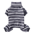 Load image into Gallery viewer, Flat lay of multicolored pastel striped high collar dog pajamas with ribbed cuffs
