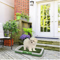 Load image into Gallery viewer, Small white dog standing on flat green artificial grass dog potty tray outside a home
