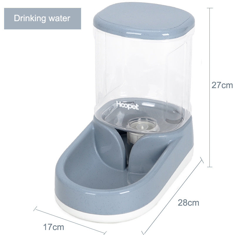 Gray automatic pet water dispenser with measurements displayed