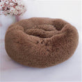 Load image into Gallery viewer, Brown round plush pet bed with smooth, soft texture on white background
