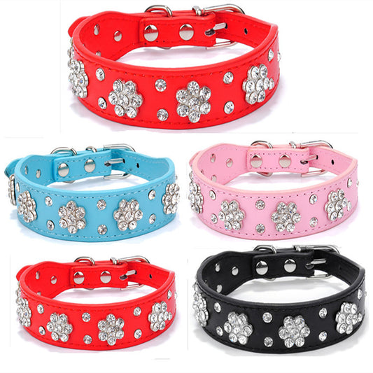 Red rhinestone floral dog collar with buckle closure