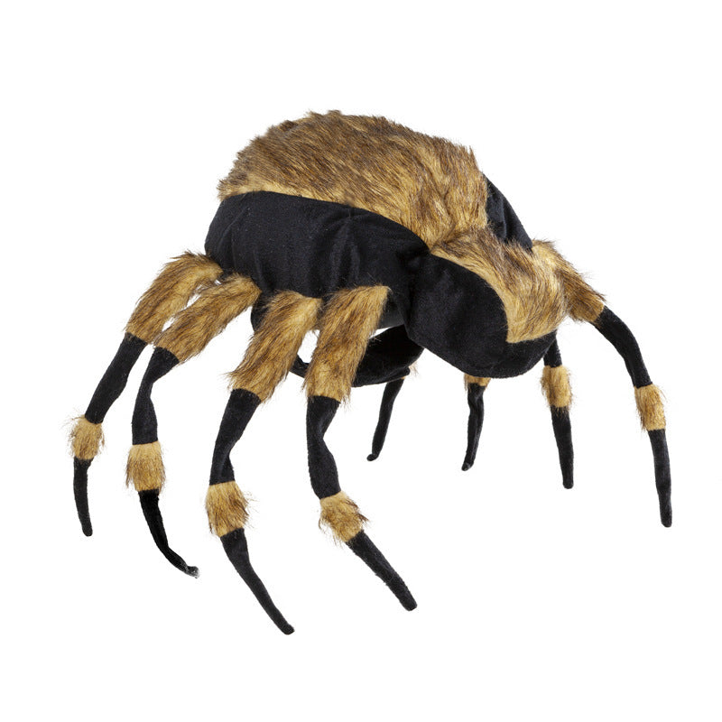 Item-only image of plush pet spider costume showing detailed legs and fur-like brown body on white background