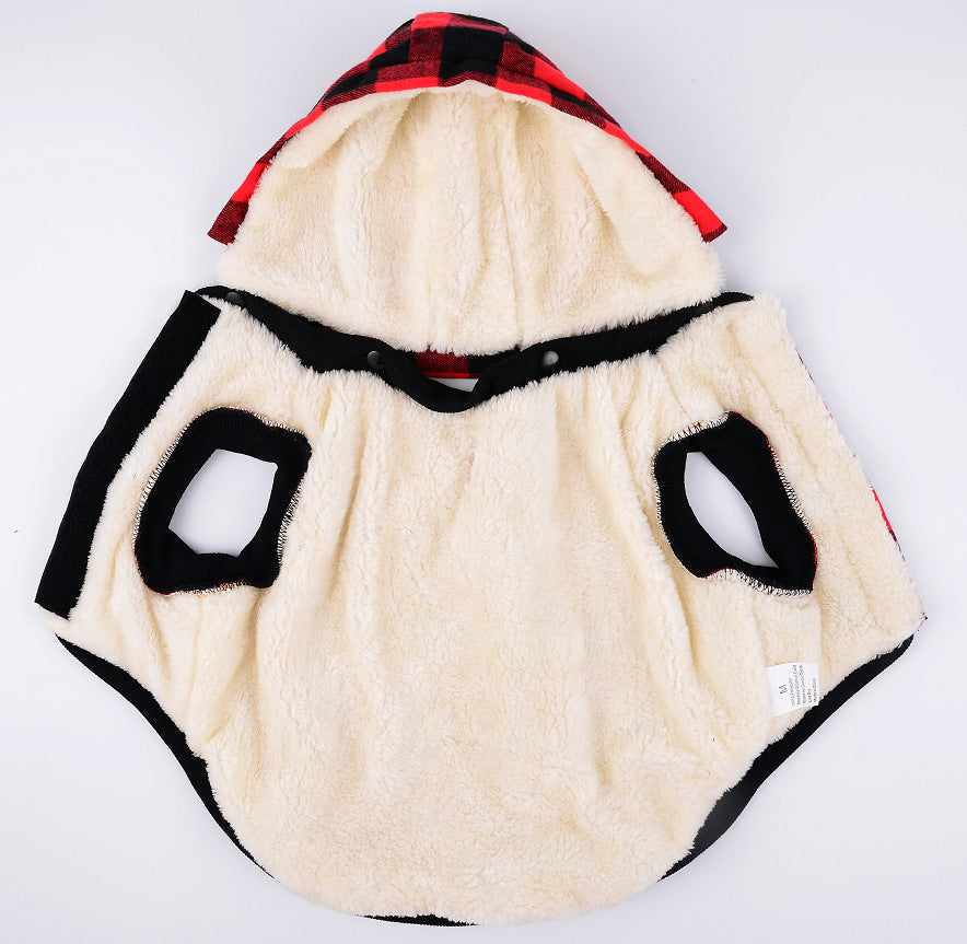 Autumn and winter plaid detachable hat thickened pet dog clothing