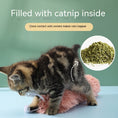 Load image into Gallery viewer, Cat playing with pink caterpillar plush cat toy, showing it is filled with catnip
