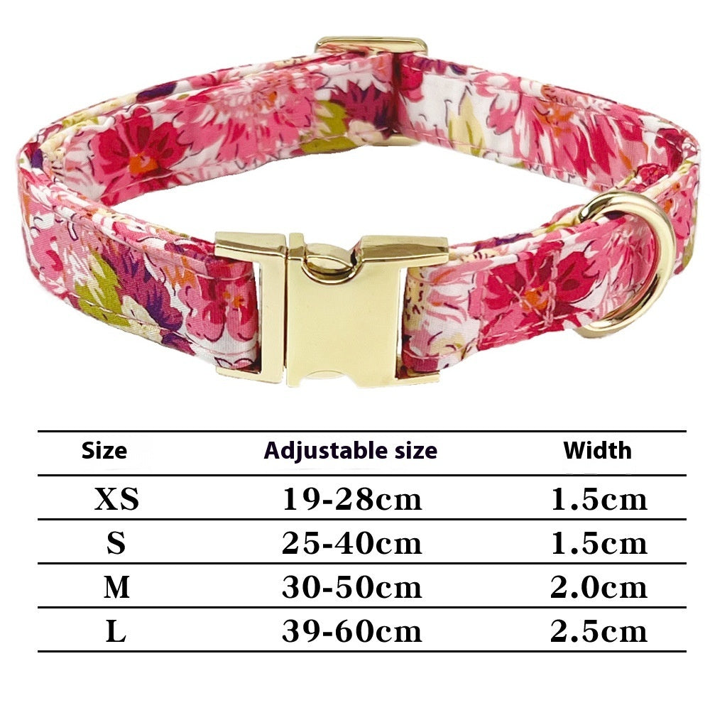 Adjustable dog collar size chart showing XS to L sizes and widths