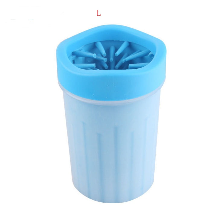 Blue large size silicone dog paw washer cup showing inside bristles