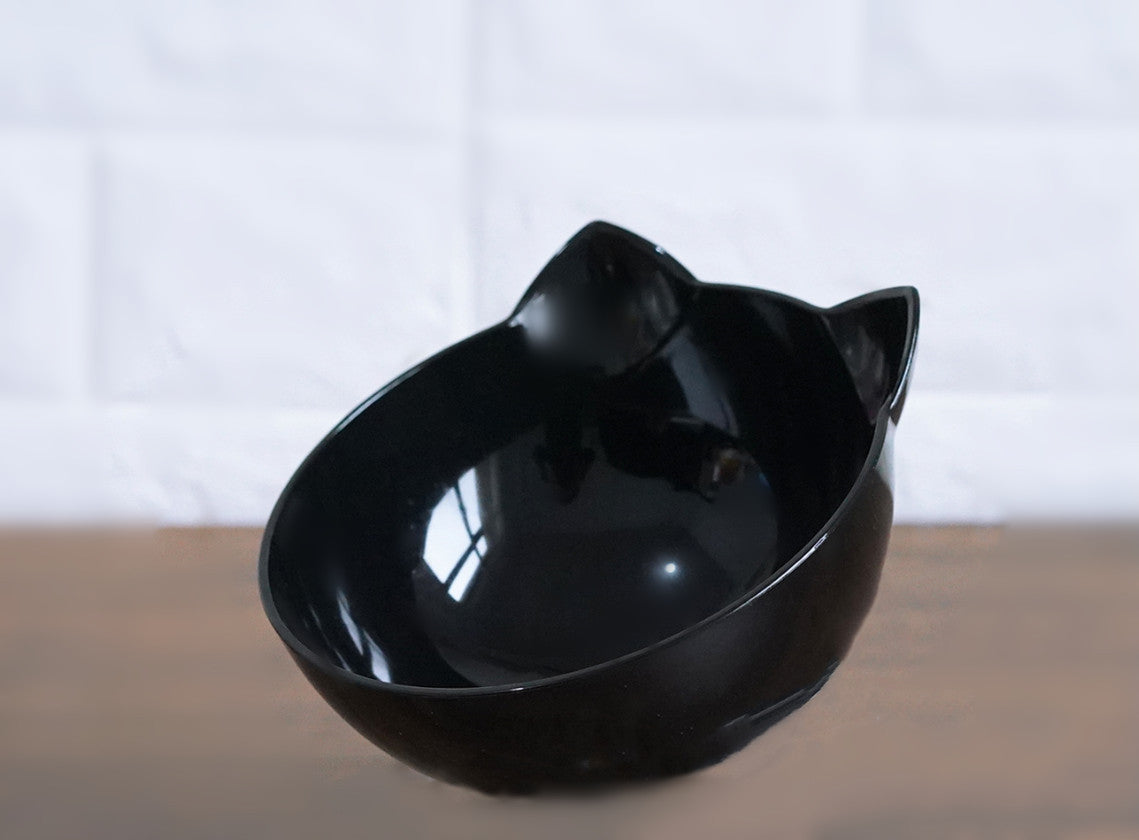 Image of two black cat ear bowls without the stand, side by side