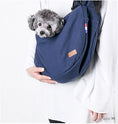 Load image into Gallery viewer, Small gray dog sitting comfortably inside navy blue pet shoulder travel bag
