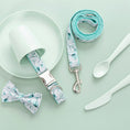 Load image into Gallery viewer, Leash coiled next to collar and bow tie on pastel green table setting
