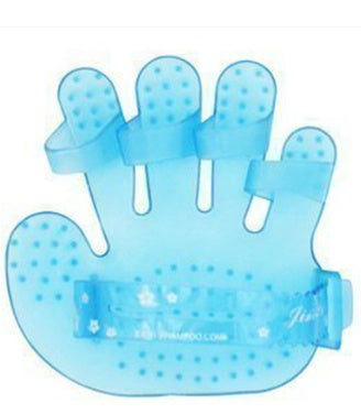 Transparent blue silicone pet grooming glove with finger slots