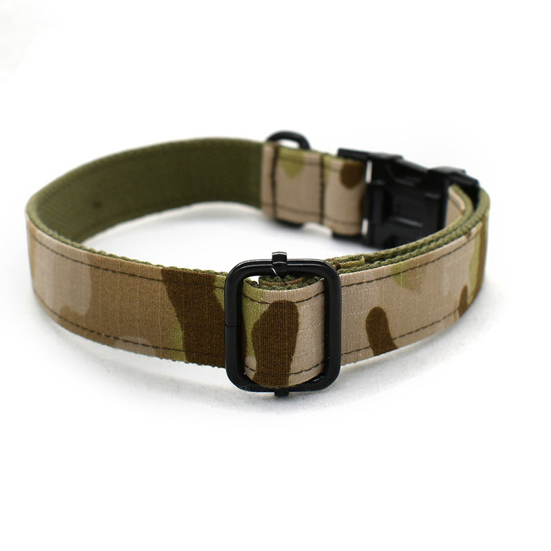 Camouflage dog collar showing black adjustable slider on white background