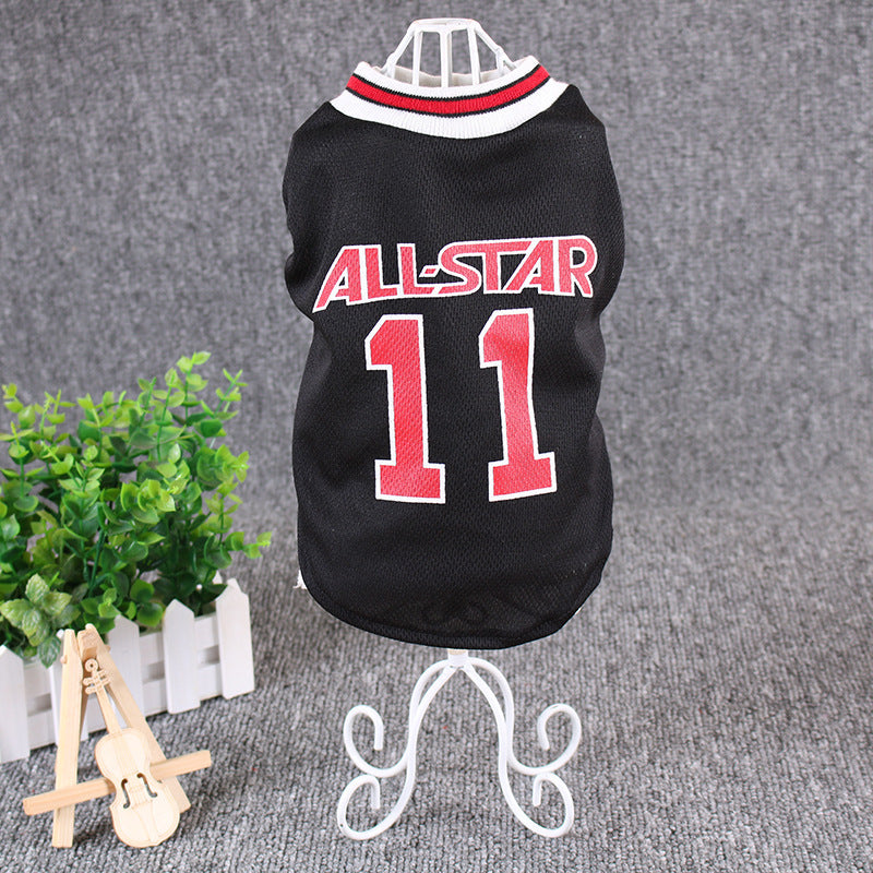 Black All-Star dog vest displayed on white decorative mannequin stand