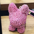 Charger l'image dans la visionneuse de la galerie, Detailed close-up of pink crystal dog keychain showing sparkling stones and black studded collar
