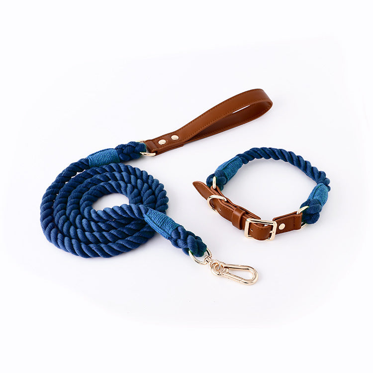 Cotton Rope Woven Leather Pet Leash Collar Set Medium Large Dog Walking
