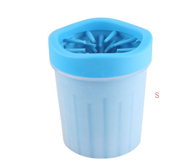 Blue small size silicone dog paw washer cup showing inside bristles