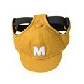 Various color options of pet baseball caps with adjustable straps and embroidered M
