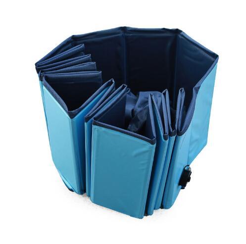 Folded blue dog pool showing high-strength panels
