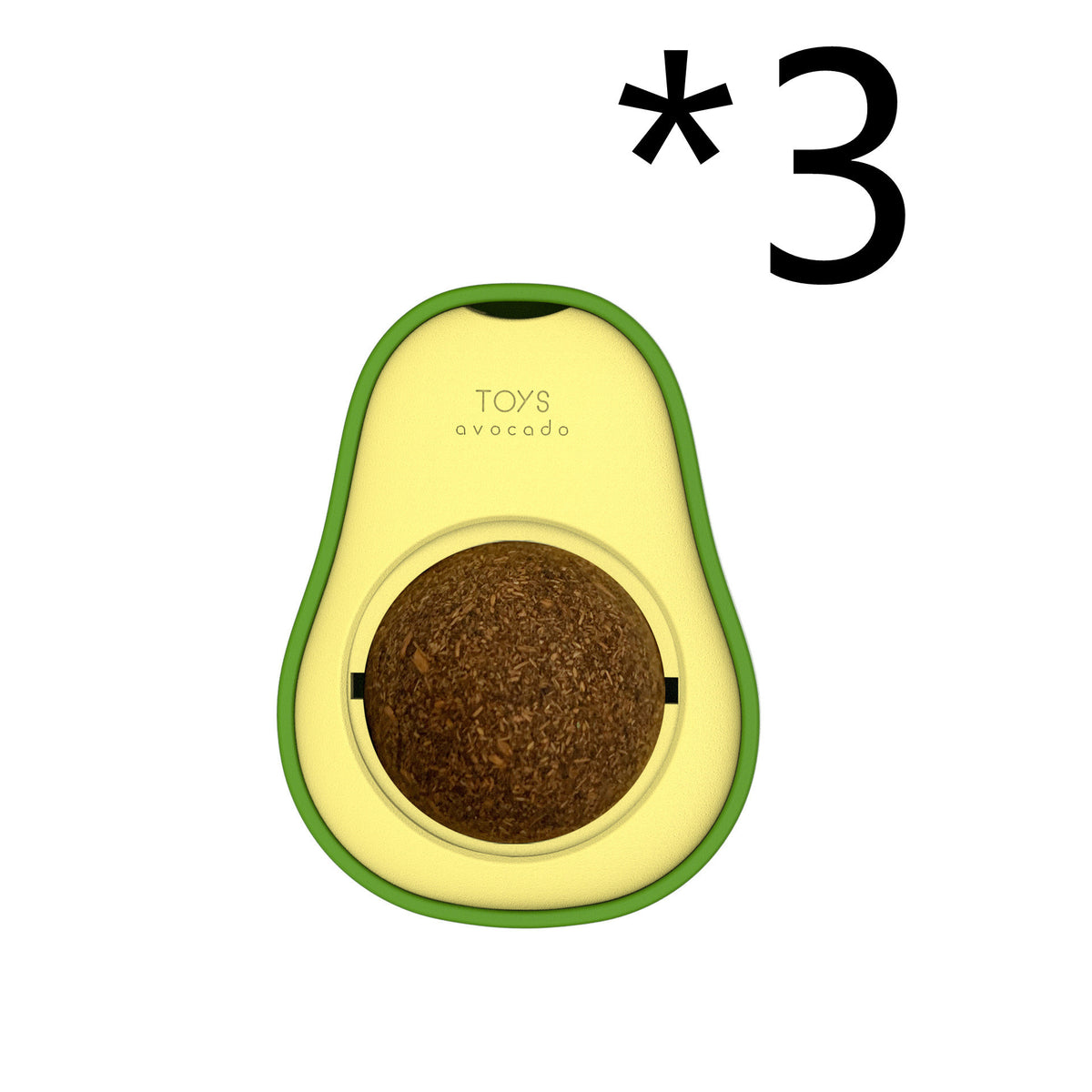 Two avocado catnip toys side by side with one holding a brown catnip ball and the other a green one
