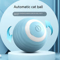 Load image into Gallery viewer, Blue automatic cat toy ball highlighting automatic obstacle avoidance and rotation motion features with directional arrows
