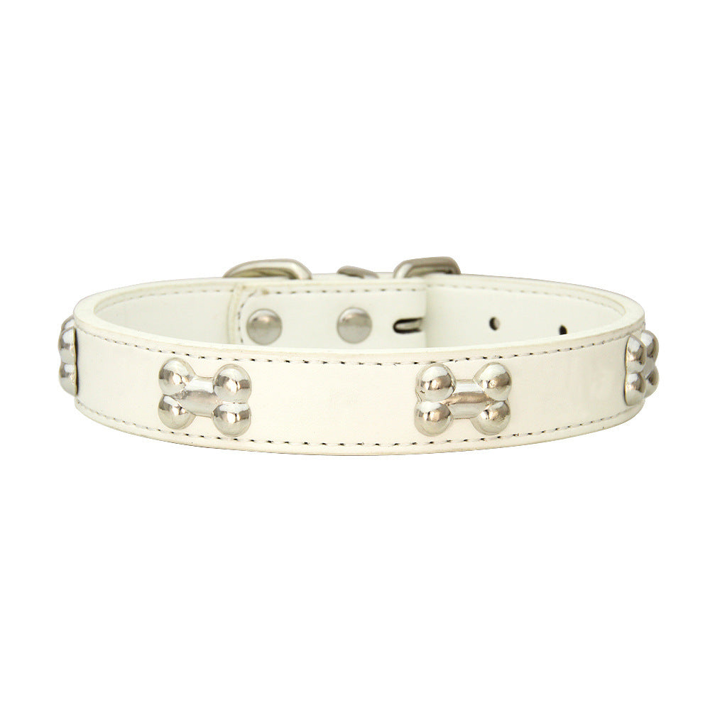 Faux Leather Dog Collar with Bone Studs