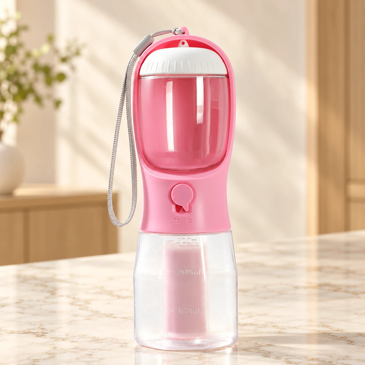 Cherry Blossom Pink 3-in-1 pet bottle with wrist strap and 300 ml reservoir