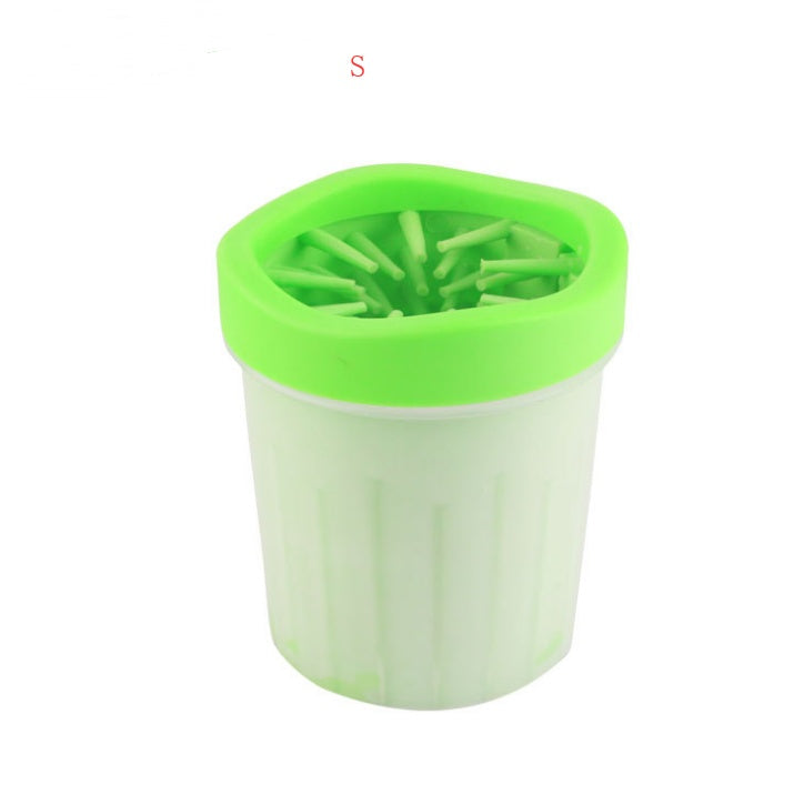 Green small size silicone dog paw washer cup showing inside bristles