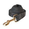 Load image into Gallery viewer, Rolled gray velvet dog leash with gold alloy carabiner clasp
