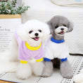 Load image into Gallery viewer, Two small dogs facing forward smiling, dressed in Arizona fleece jumpers in white with blue trim and lavender with yellow trim

