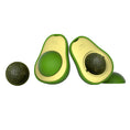 Load image into Gallery viewer, Avocado shaped catnip toy with brown catnip ball inside, shown as a set of two
