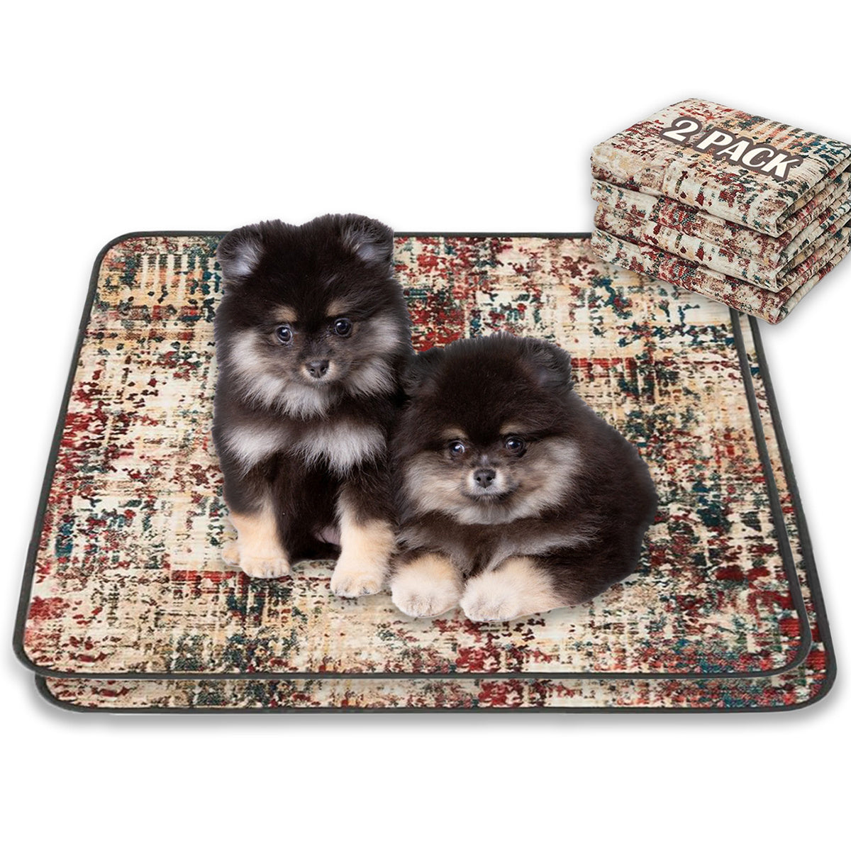 Qeils Lot de 2 tapis de propreté lavables pour chiens, réutilisables, 36 x 41 cm, super absorbants, anti-fuites, tapis de propreté antidérapants pour sol, cage, canapé, tapis de mise bas, tapis de litière pour chiots