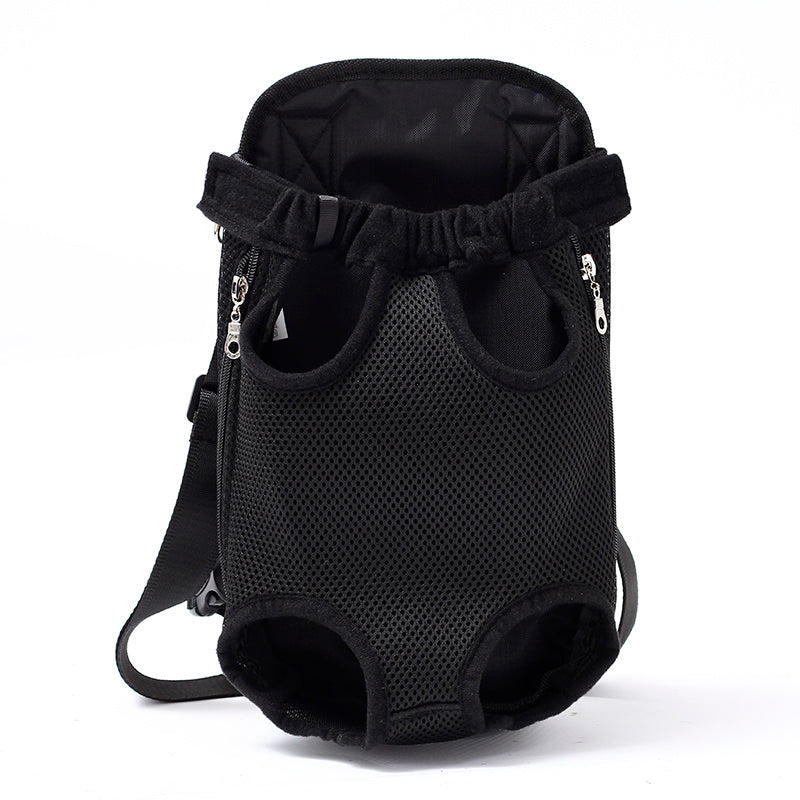 Black breathable mesh pet carrier with padded leg openings