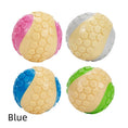 Load image into Gallery viewer, Four colorful rubber dog chew balls showing blue and pink options from top view
